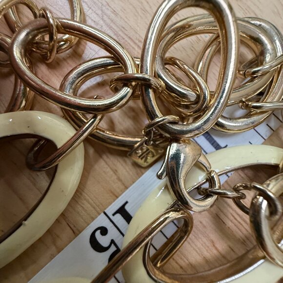 Banana Republic Long Gold-Tone Chain Link Necklace With Cream & Brown Accents - Picture 9 of 16